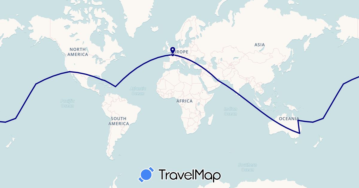 TravelMap itinerary: driving in United Arab Emirates, Australia, Bahamas, Fiji, France, New Caledonia, United States, British Virgin Islands (Asia, Europe, North America, Oceania)